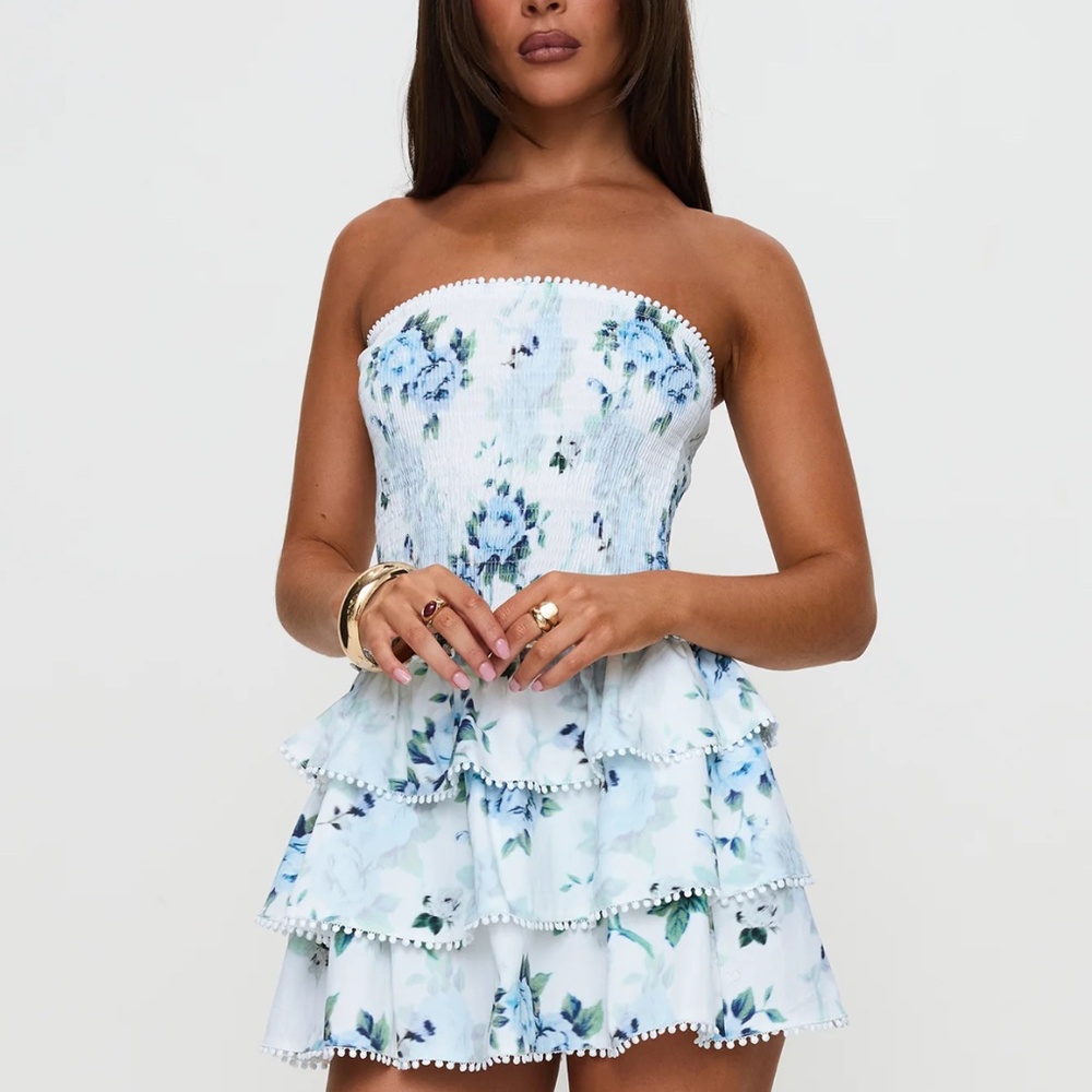 Princess Polly Sunkiss Frill Mini Dress White/Blue